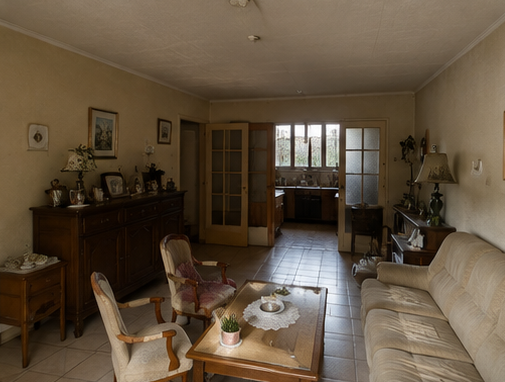 Séjour sombre et cloisonné avant rénovation — Projet Maison Corail à Montreuil